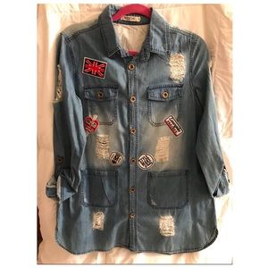 Denim long button down shirt